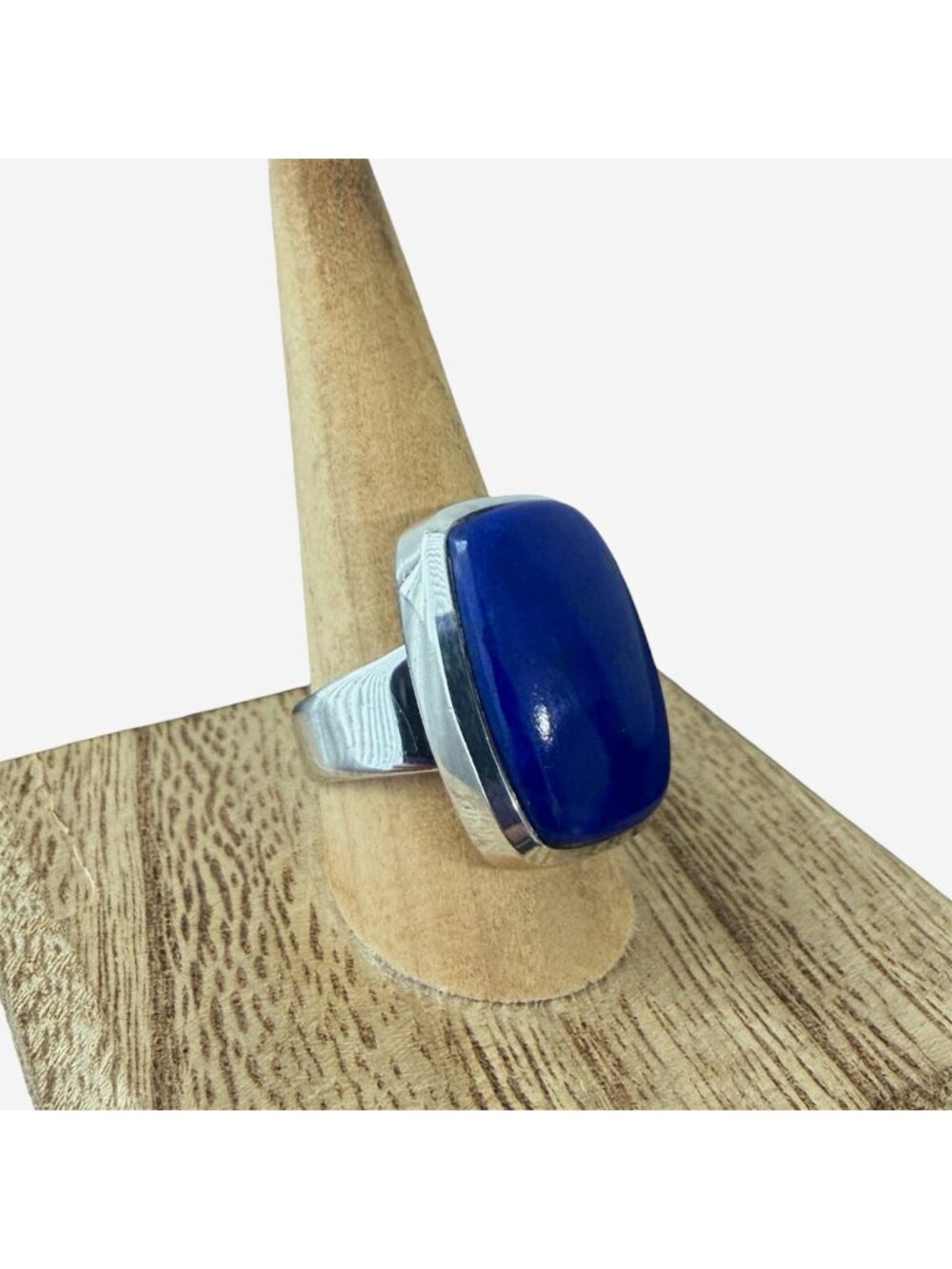 SRJ Lapis Lazuli Modernist Chunky Sterling Silver Ring 8.75